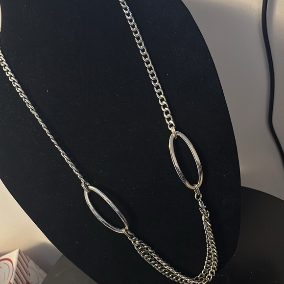 Vintage curb link continuous silver necklace unique double strand - Picture 5 of 5